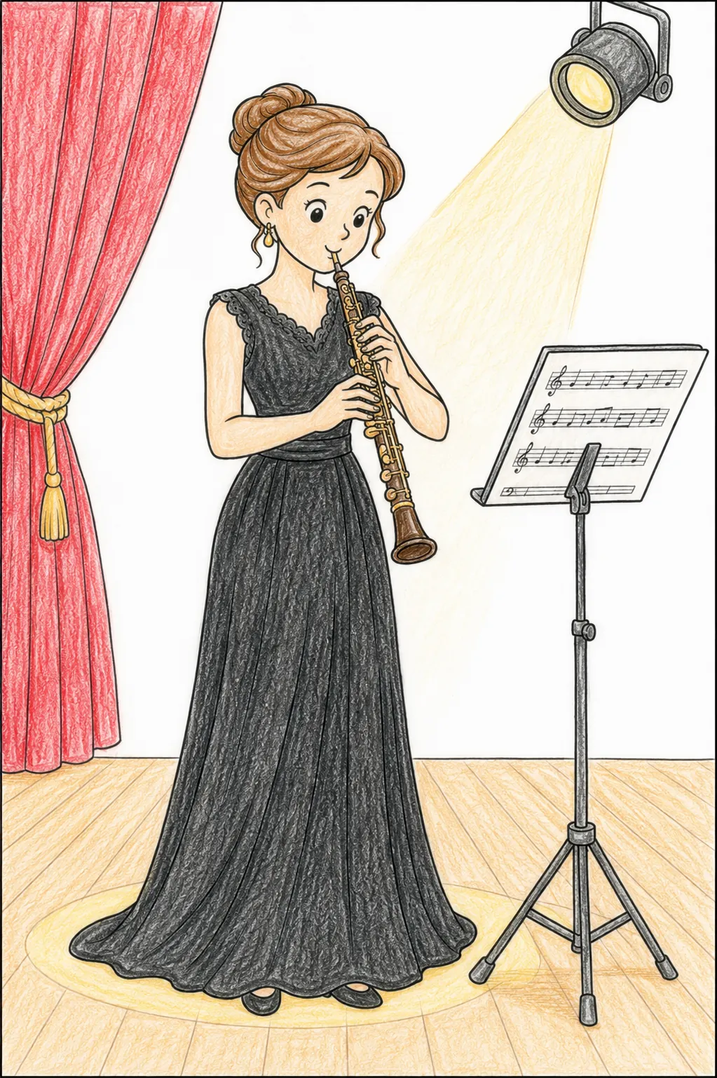 Oboistin spielt Oboe in Konzertkleidung