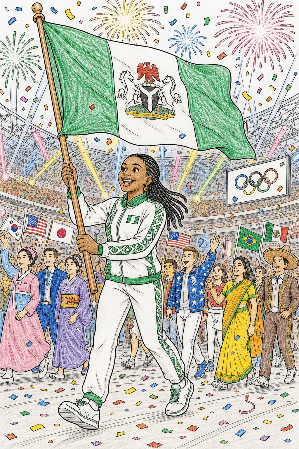 Athlete Carrying the National Flag Proudly at the Olympic Closing Nations March