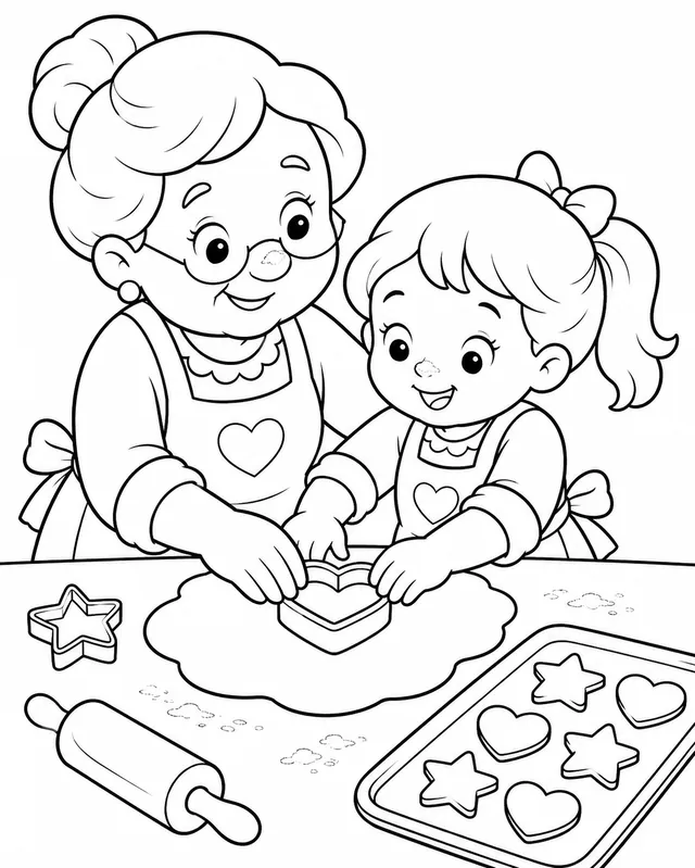 Oma und Enkelin backen gemeinsam bunte Kekse in der Küche