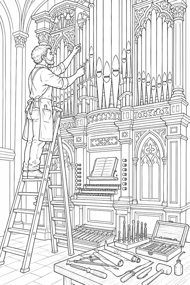 Orgelbauer stimmt eine Kirchenorgel