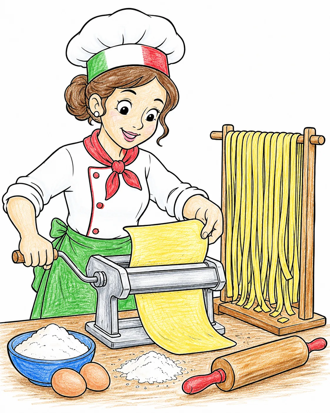 Pasta-Köchin walzt frische Tagliatelle