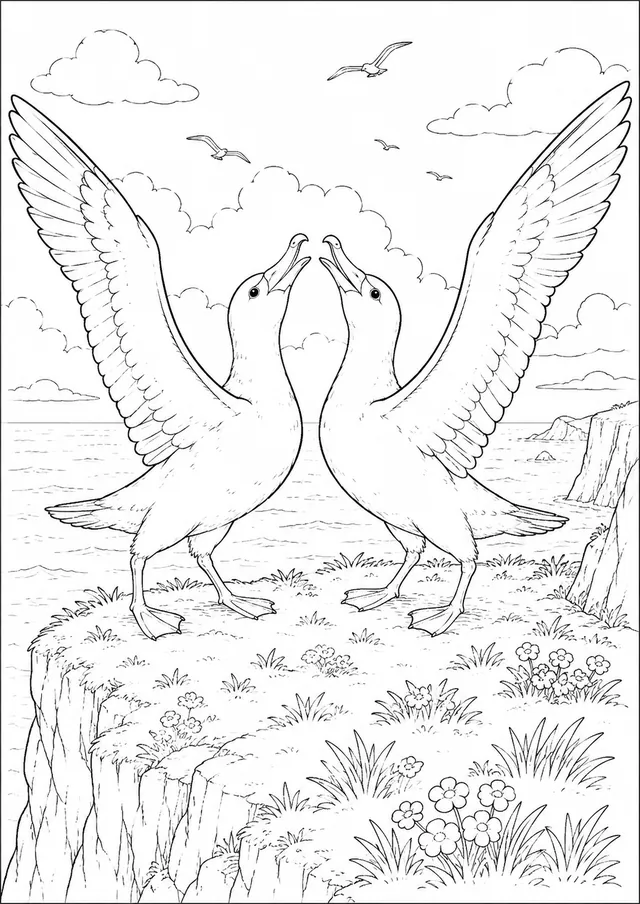 Albatros-Pärchen tanzt Balztanz