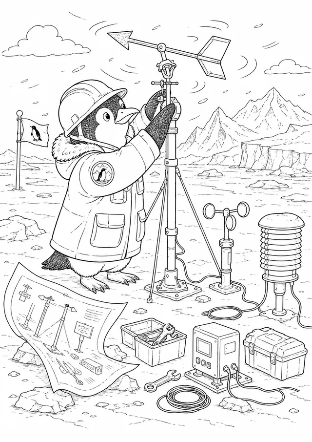 Antarktis-Forscher-Pinguin baut Messstation