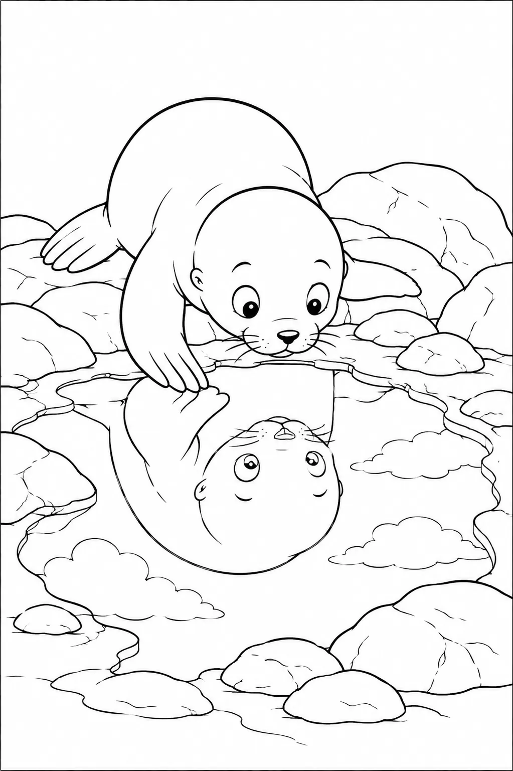 涂色页：麦哲伦企鹅上下寻找图——上方活动，下方巢穴生活