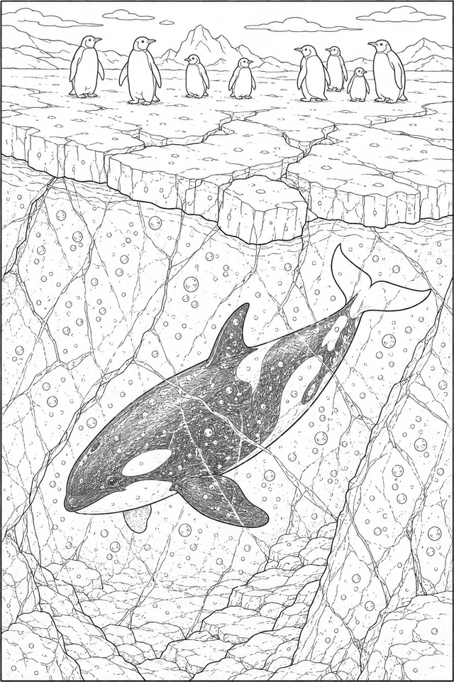 Orca schwimmt elegant unter Eisfläche