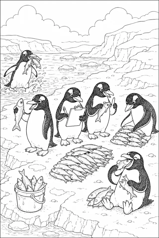 Pinguin-Fischer-Gruppe beim gemeinsamen Fang