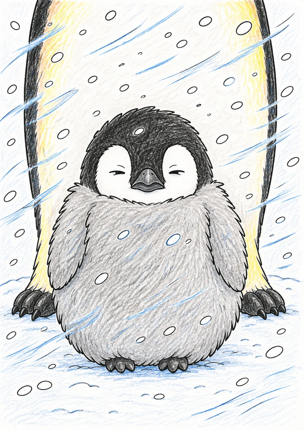 Little Penguin Chick Freezing in Snowstorm