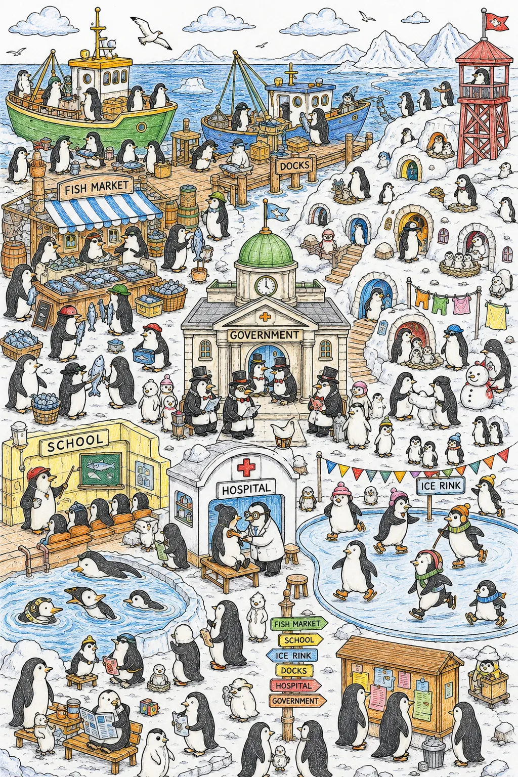 Antarktis-Pinguinstaat-Wimmelbild