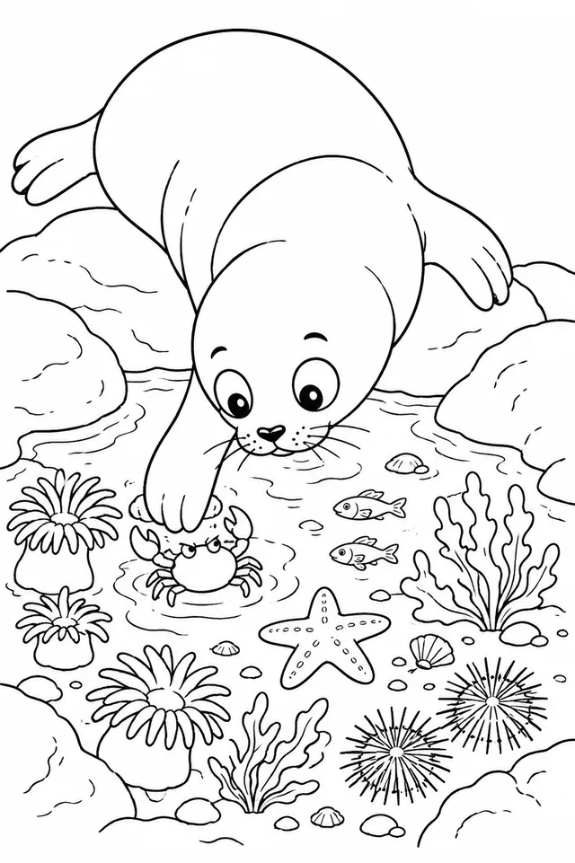 小海豹探索岩石水坑