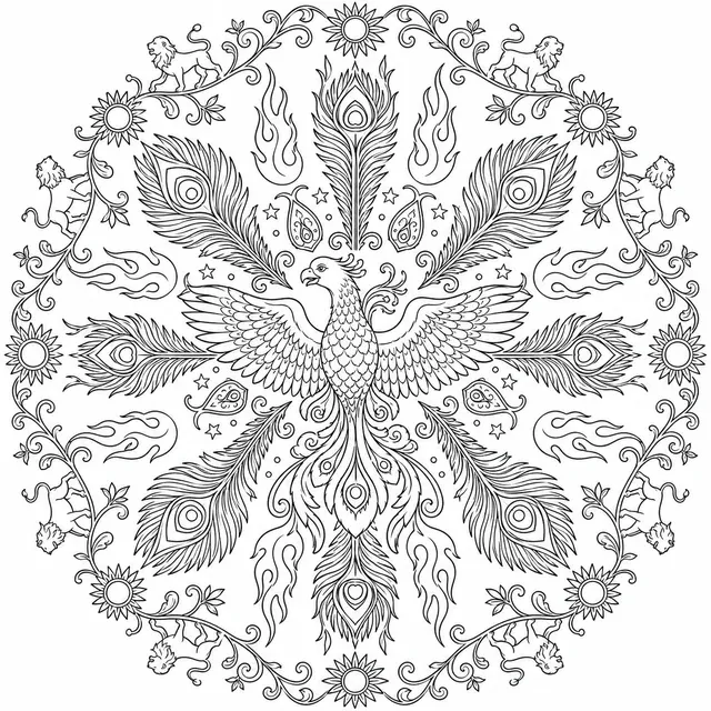 Simurgh Mandala of the Seven Feathers