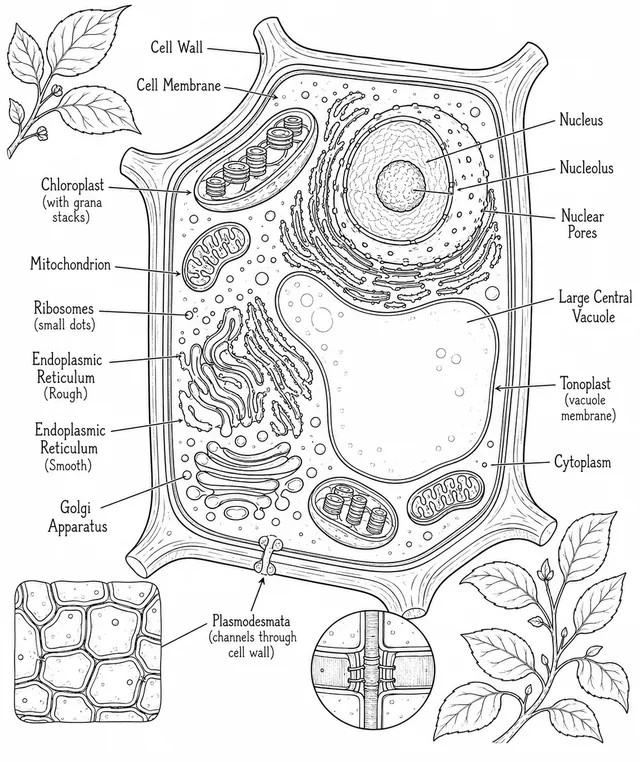 Querschnitt durch eine Pflanzenzelle mit Organellen