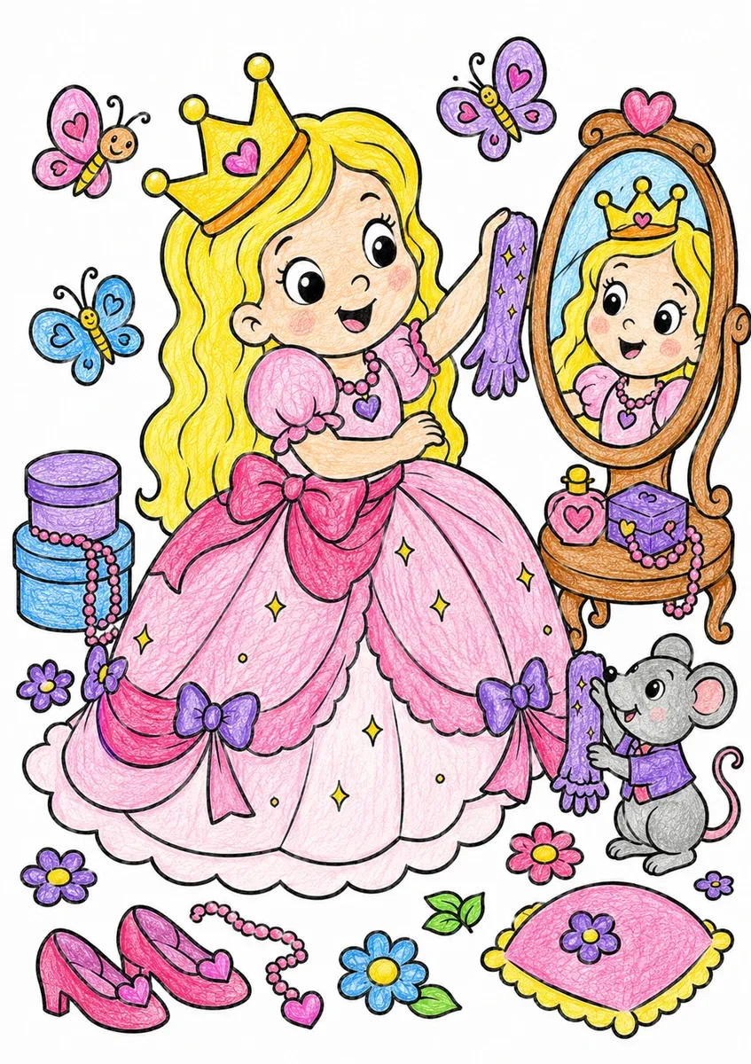 Die Prinzessin verkleidet sich im Ballkleid