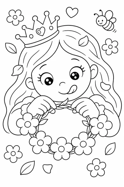 La princesa hace una corona de flores