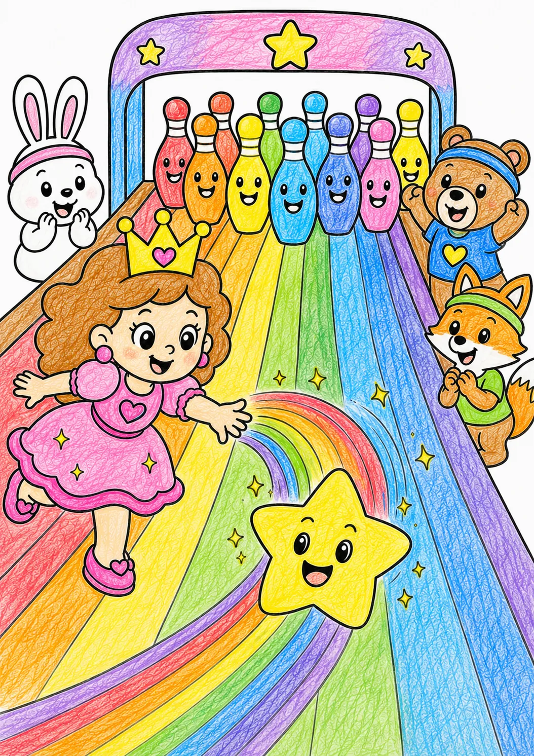 Die Prinzessin beim Regenbogen-Bowling