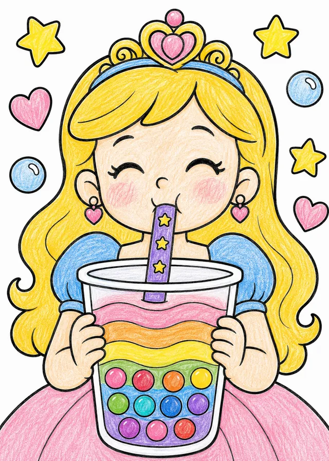 Die Prinzessin trinkt Regenbogen-Bubble-Tea – So könnte es aussehen
