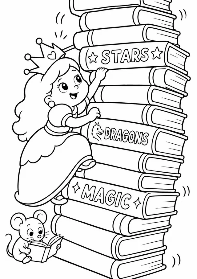 La princesa sube la torre de libros
