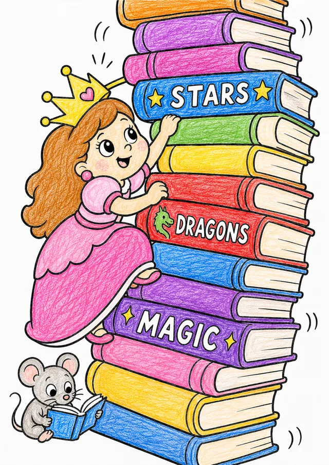 Die Prinzessin klettert den Bücherturm – So könnte es aussehen