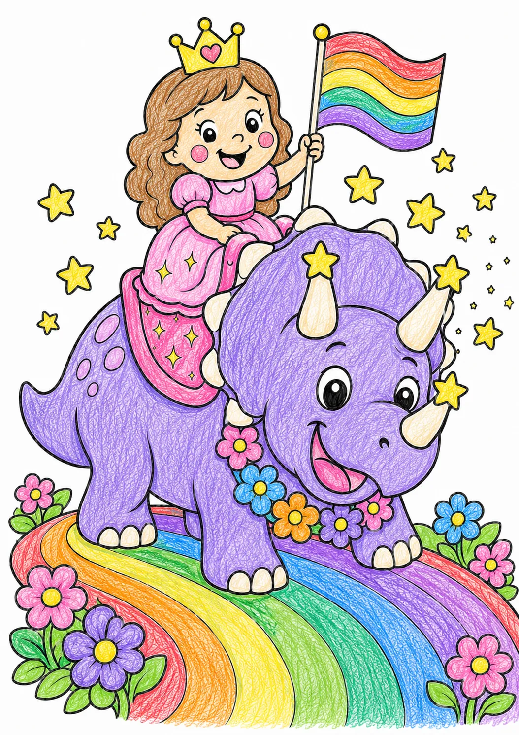 Die Prinzessin reitet auf dem Triceratops