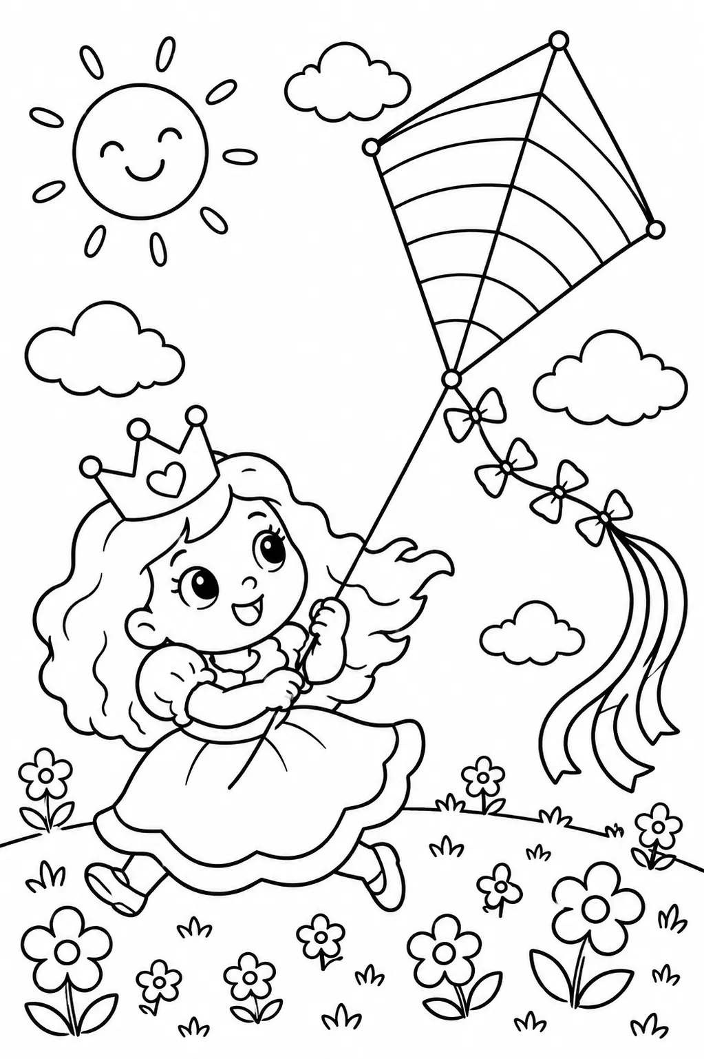 Runde Prinzessin lässt einen bunten Regenbogen-Drachen steigen