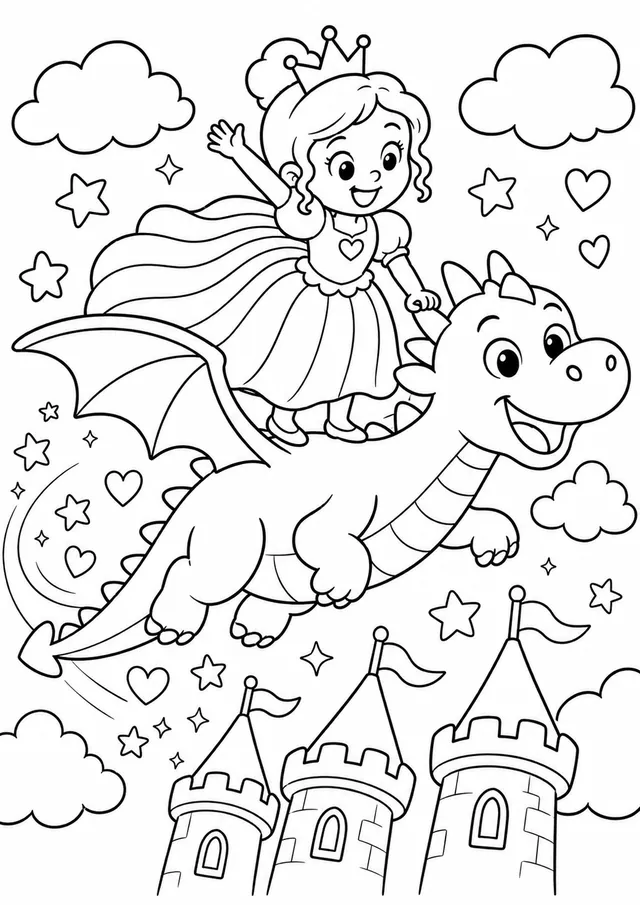 Die Prinzessin surft auf einem fliegenden Drachen