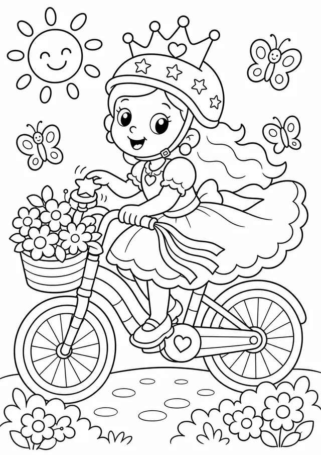 Die Prinzessin fährt Regenbogen-Fahrrad
