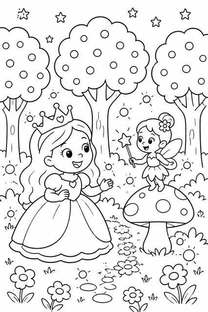 La princesa y el hada en el bosque encantado