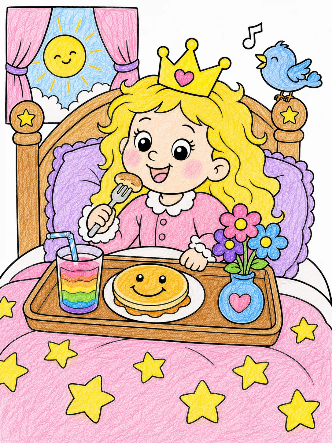 Die Prinzessin beim Frühstück im Bett