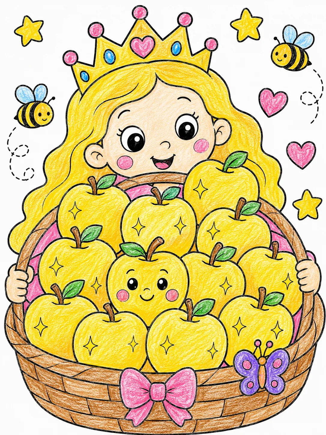 Die Prinzessin trägt ihren Korb mit Goldäpfeln