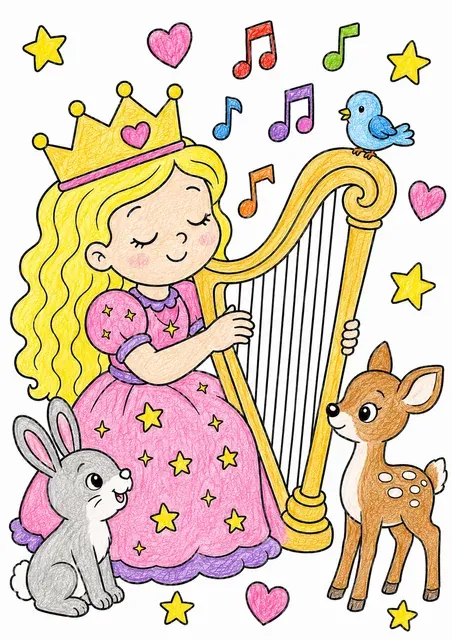 Die Prinzessin spielt die goldene Harfe – So könnte es aussehen