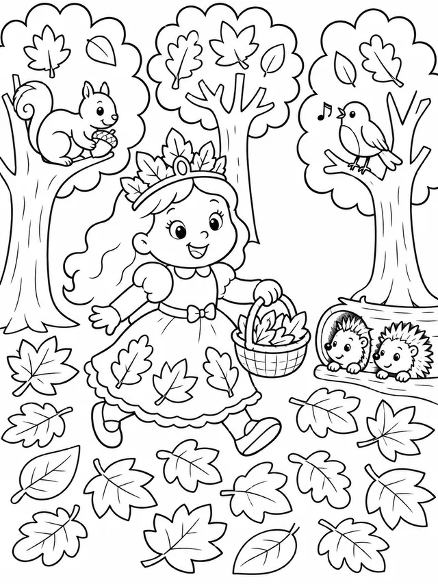 La princesa pasea por el bosque otoñal