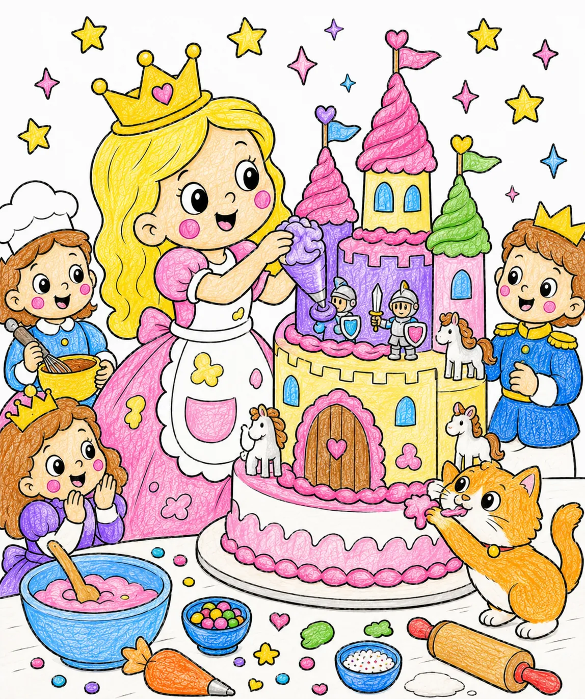 La princesa hornea pastel para los habitantes del castillo