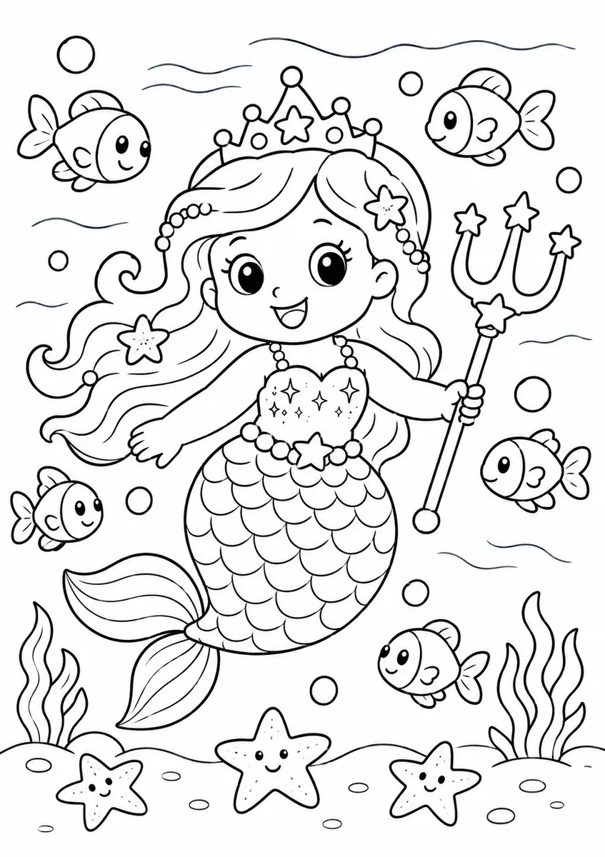 Round mermaid princess with shimmering fish-tail in the sea