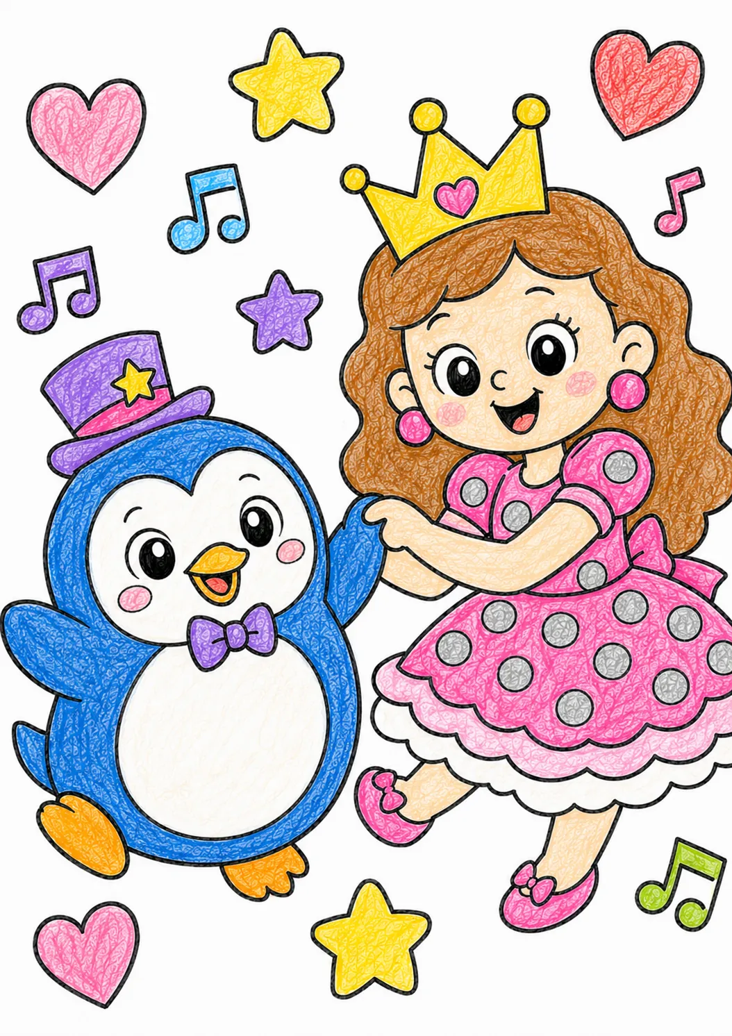 Die Prinzessin tanzt mit dem Pinguin