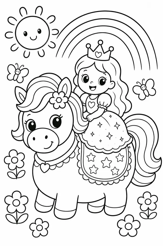 Die Prinzessin reitet ihr buntes Pony