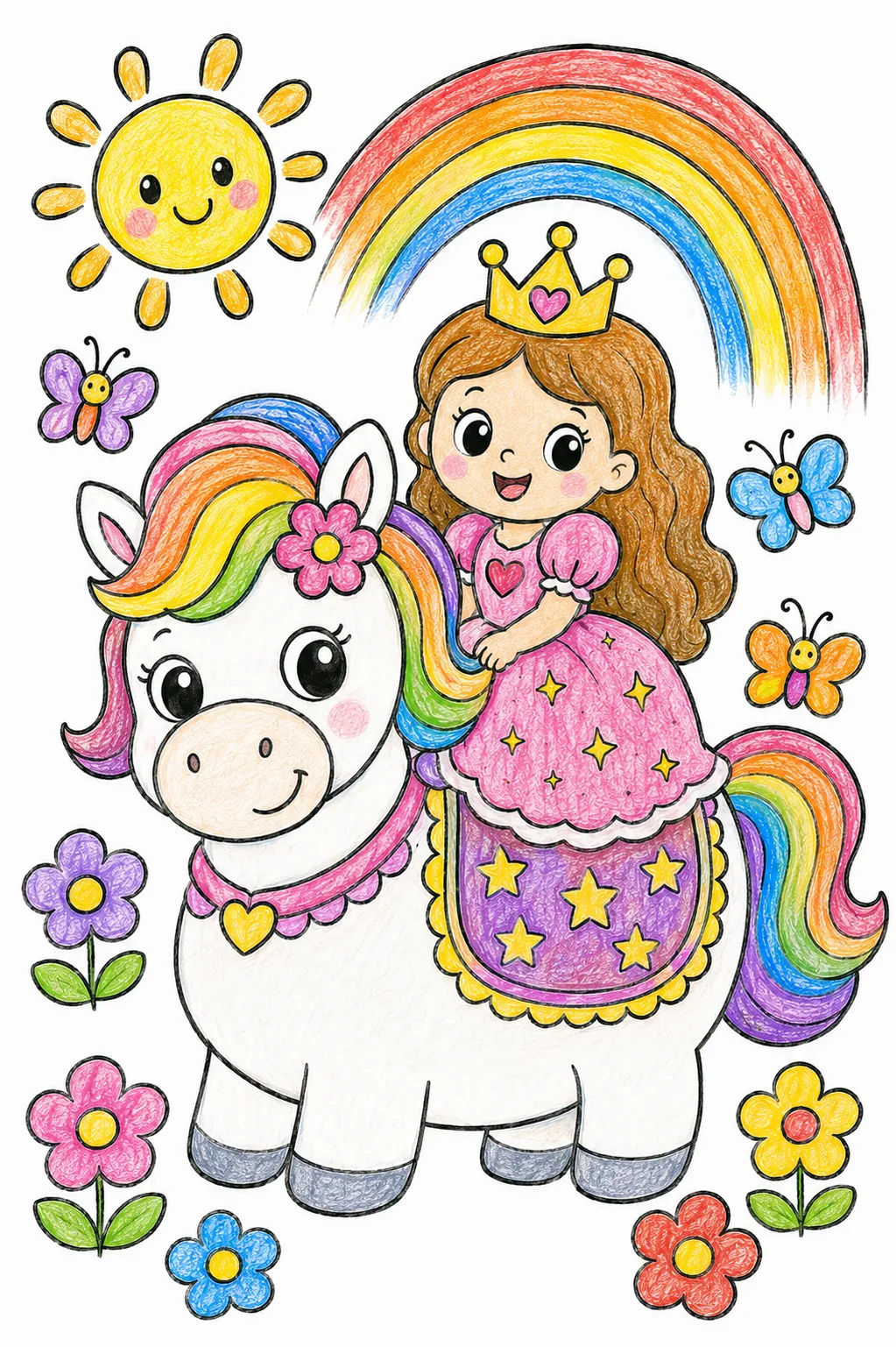 Die Prinzessin reitet ihr buntes Pony