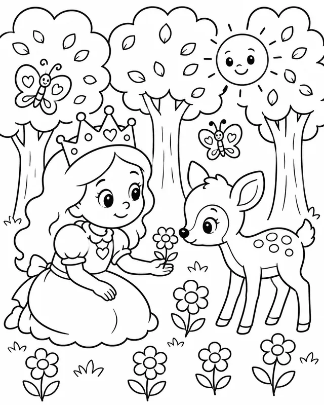 La princesa y el ciervo en el bosque