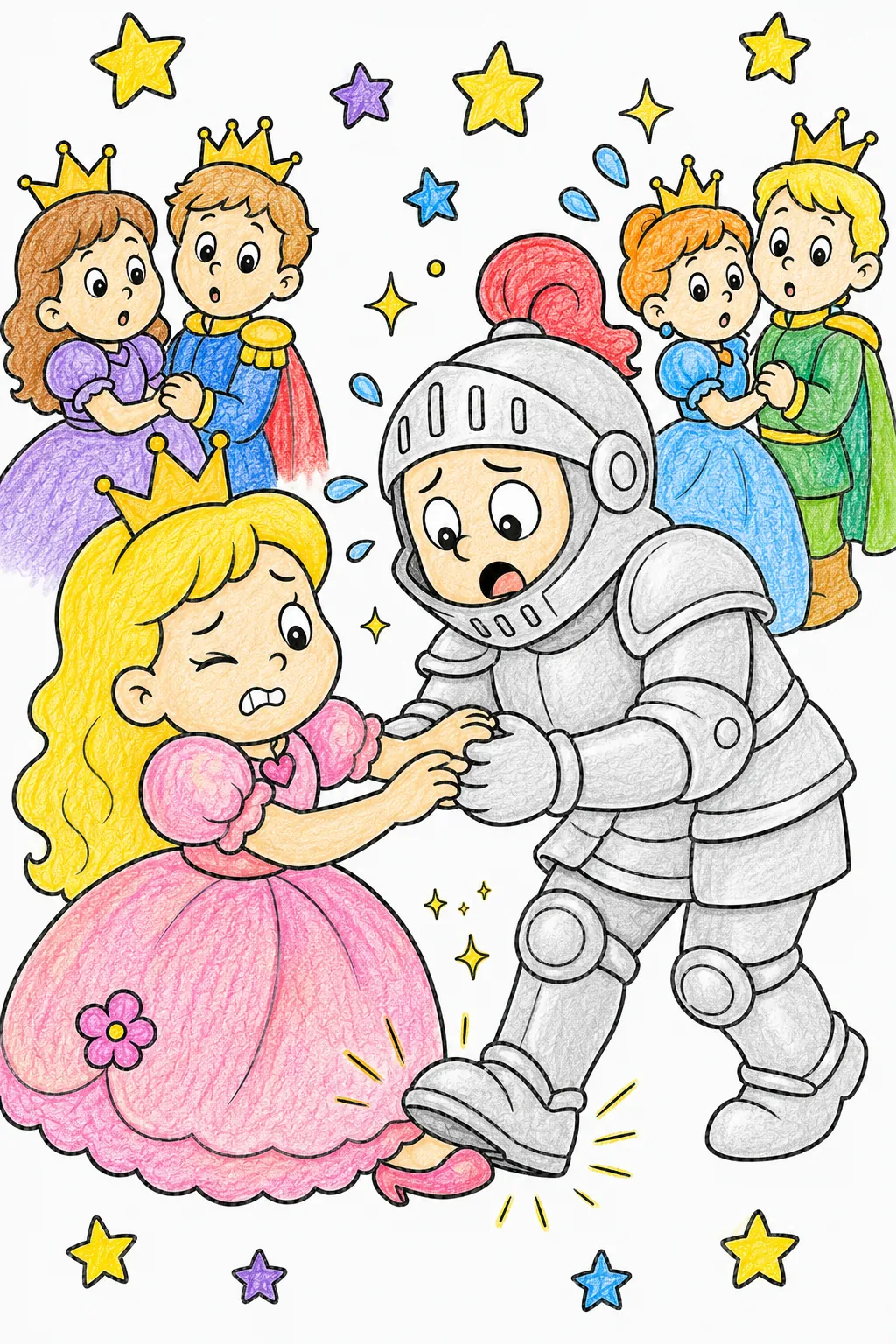 Beim Tanz tritt der Ritter der Prinzessin auf den Fuß