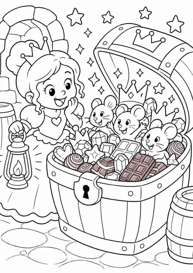 Die Prinzessin findet eine Schatztruhe im Burgkeller