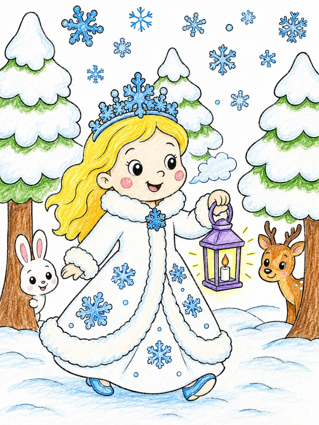 雪林里的冬日公主 – 涂色效果预览