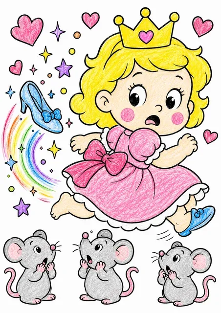 Pequeña princesa bebé pierde zapatilla corriendo que vuela por el aire