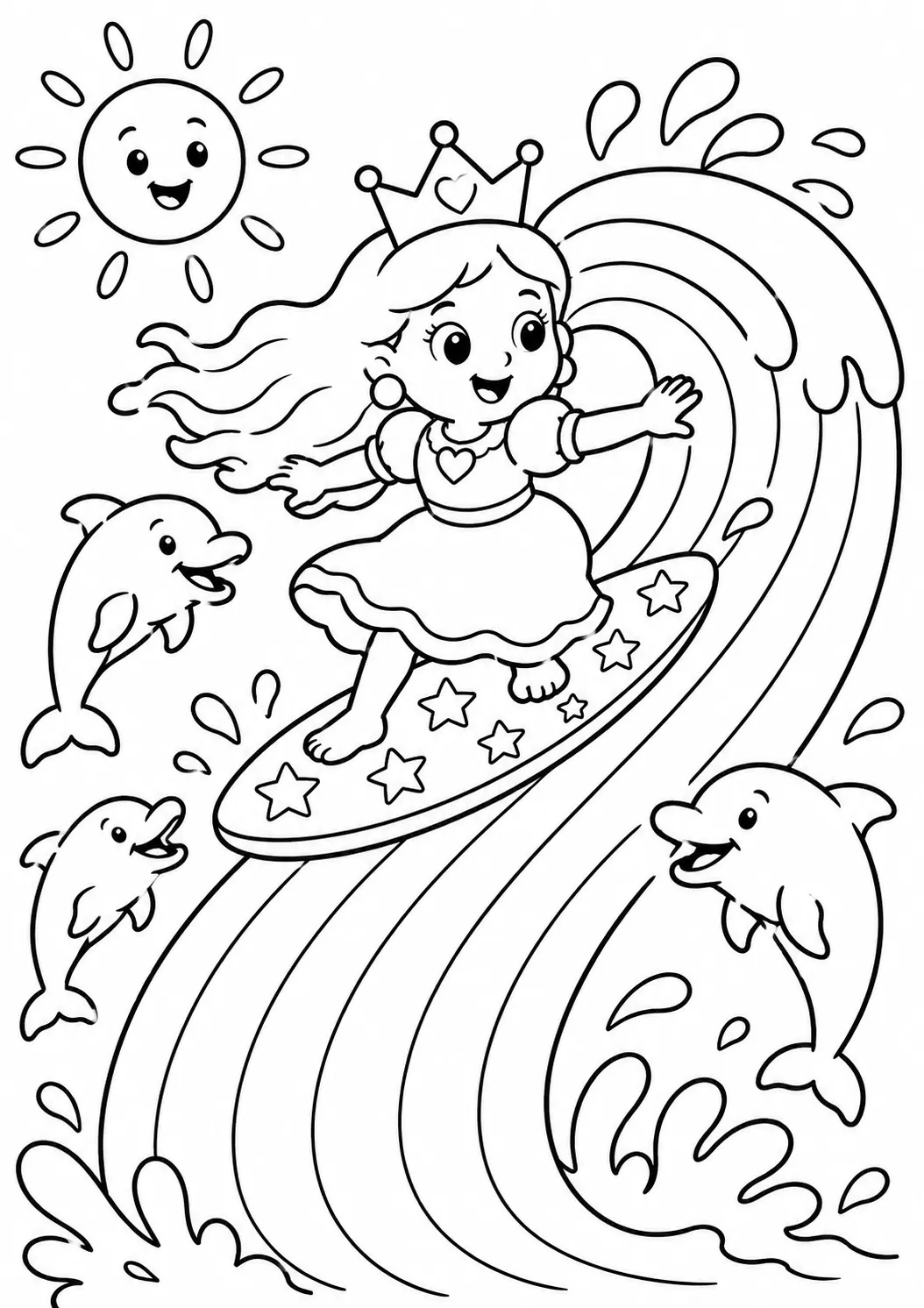 圆圆公主在彩色彩虹浪上冲浪
