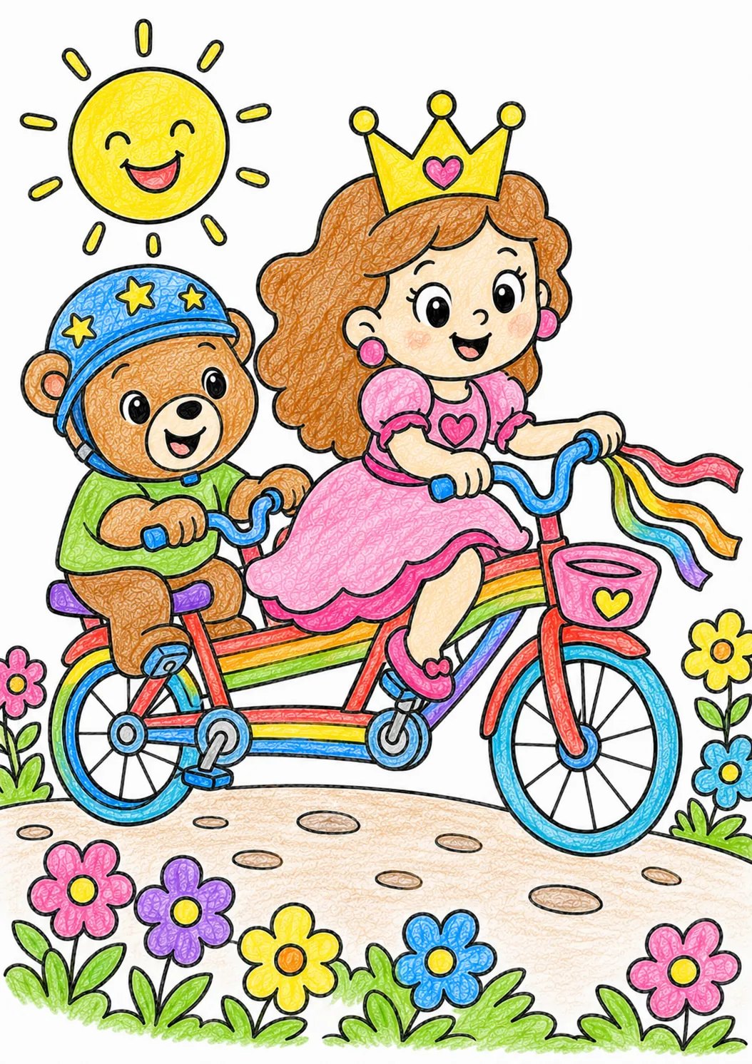 Die Prinzessin fährt Regenbogen-Tandem