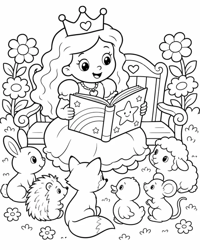 La princesa lee a las crías de animales