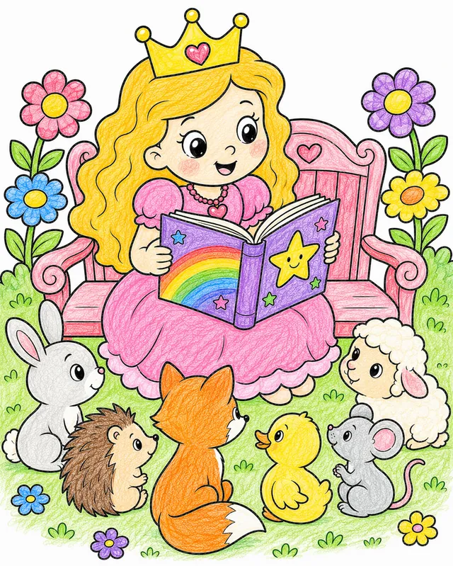 Die Prinzessin liest den Tierkindern vor – So könnte es aussehen