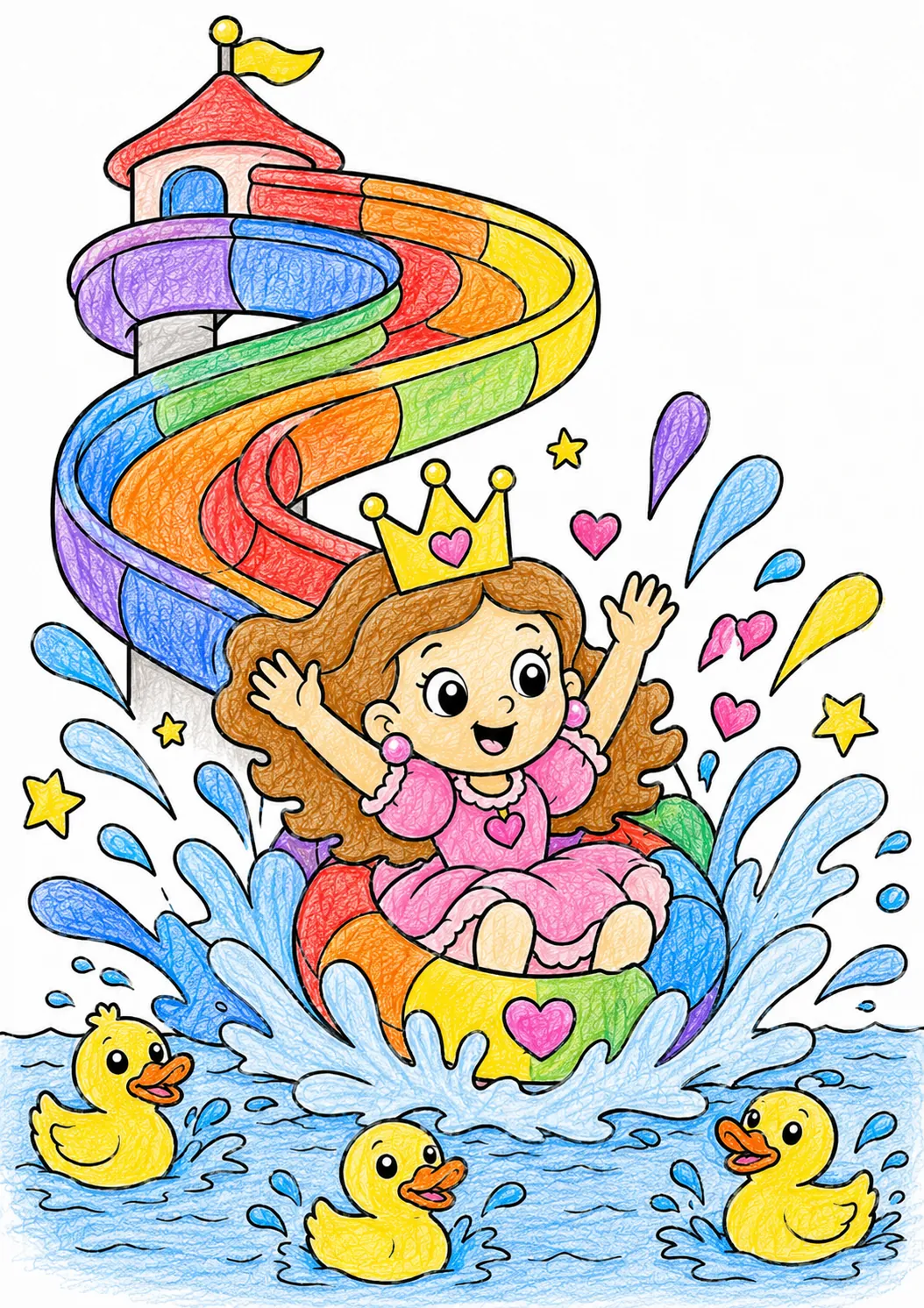 Die Prinzessin auf der Regenbogen-Wasserrutsche