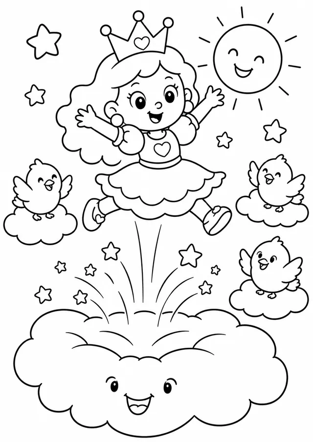 La princesa en la cama elástica nube