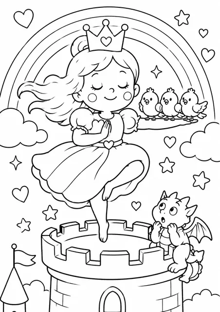 La princesa hace yoga en la torre del castillo