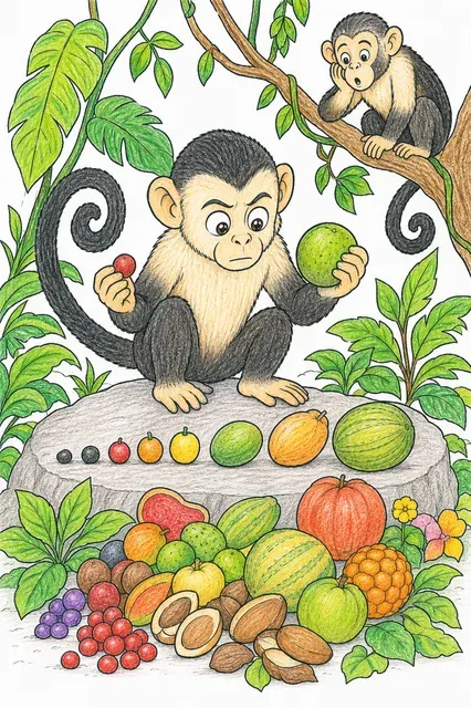 Affe sortiert Früchte sorgfältig nach Größe – So könnte es aussehen