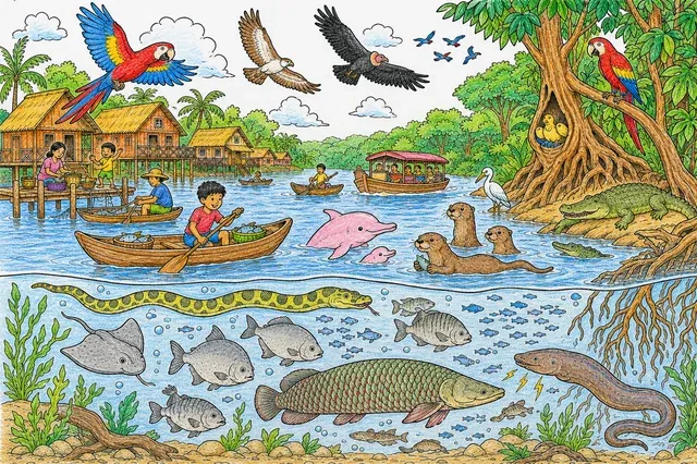 亚马逊河流生活全景：寻找图 – 涂色效果预览