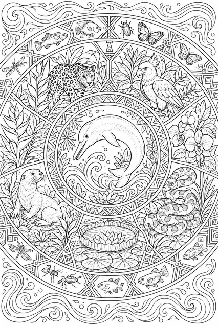 Amazonas-Mandala mit tropischen Flussmotiven